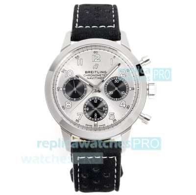 BLS Swiss Clone Breitling Transocean Chronograph Silver Dial Watch 41mm 